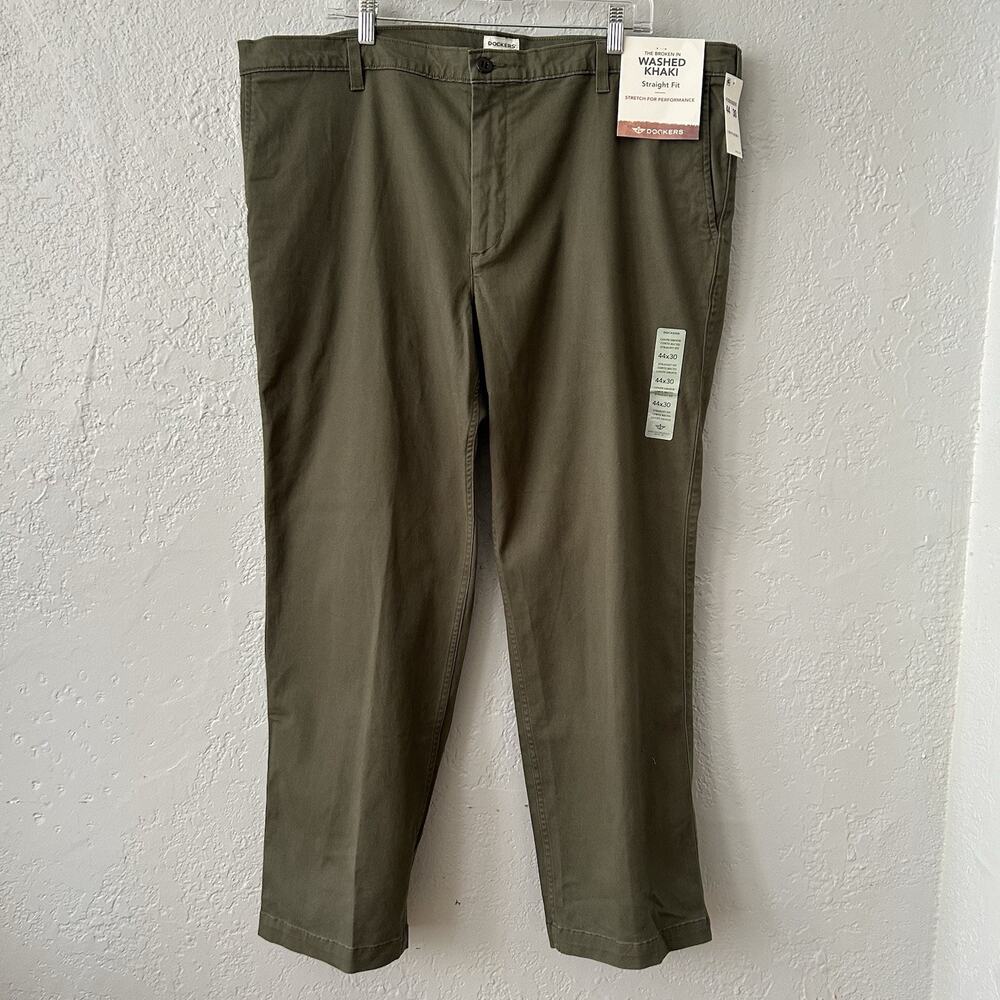 Dockers Pants 44x30 Washed Khaki Broken In Straight Fit Green Classic Prep